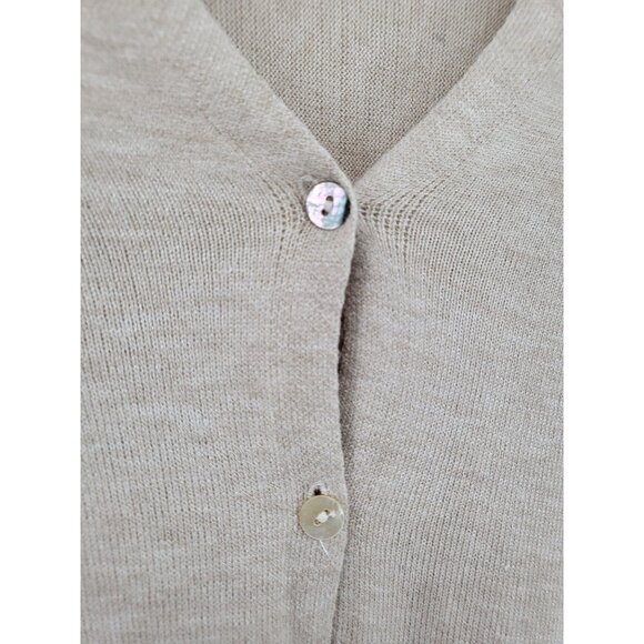 Beige Button-Front Cardigan Poncho With Asymmetrical Hem & V-Neckline - Picture 2 of 4